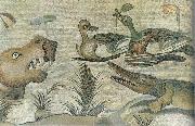 unknow artist Nilotic mosaic with hippopotamus,crocodile and ducks oil painting reproduction